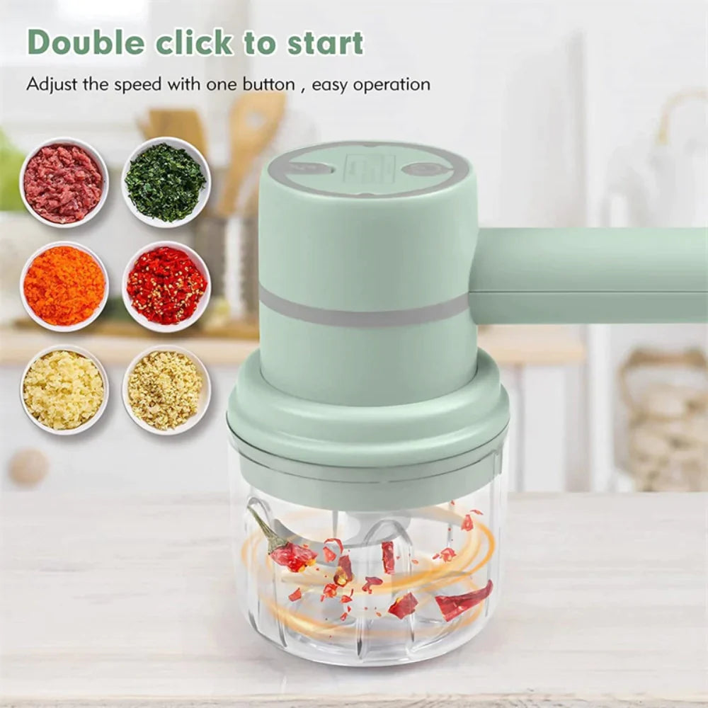 4 In 1 Handheld Electric Vegetable Cutter Set Multifunctional automatic  meat grinder cut pressure pulling garlic stirrer